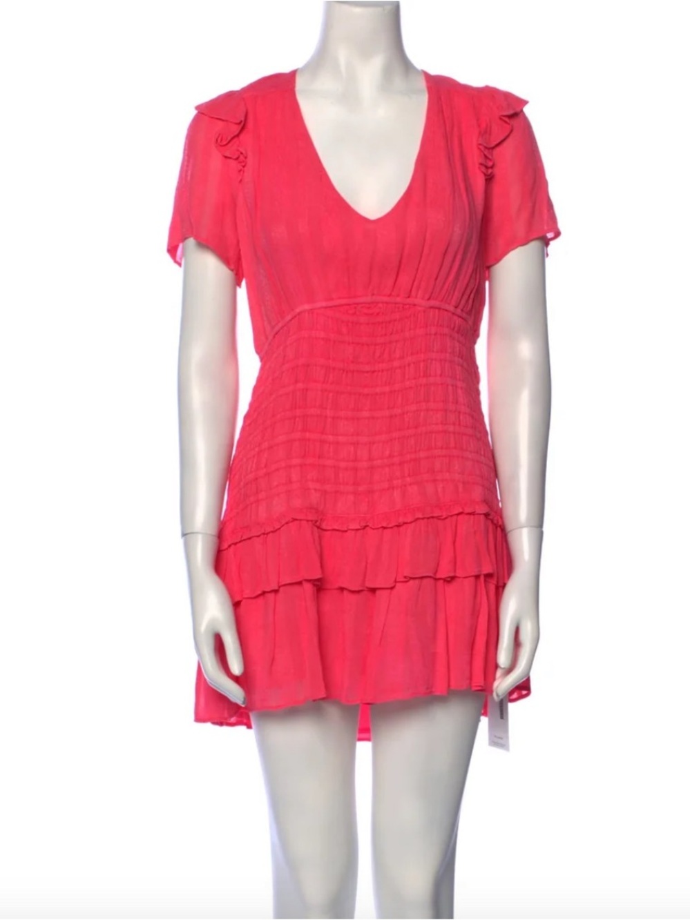 Love Shack Fancy Vibrant Pink Ruffled Tiered Mini Dress